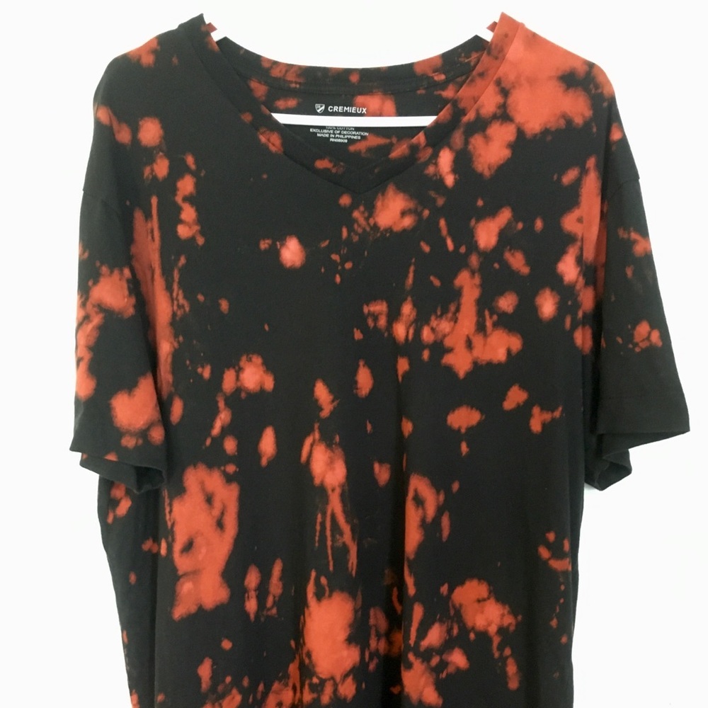 Bleach tie dyed L black orange shirt Mens Cremieux